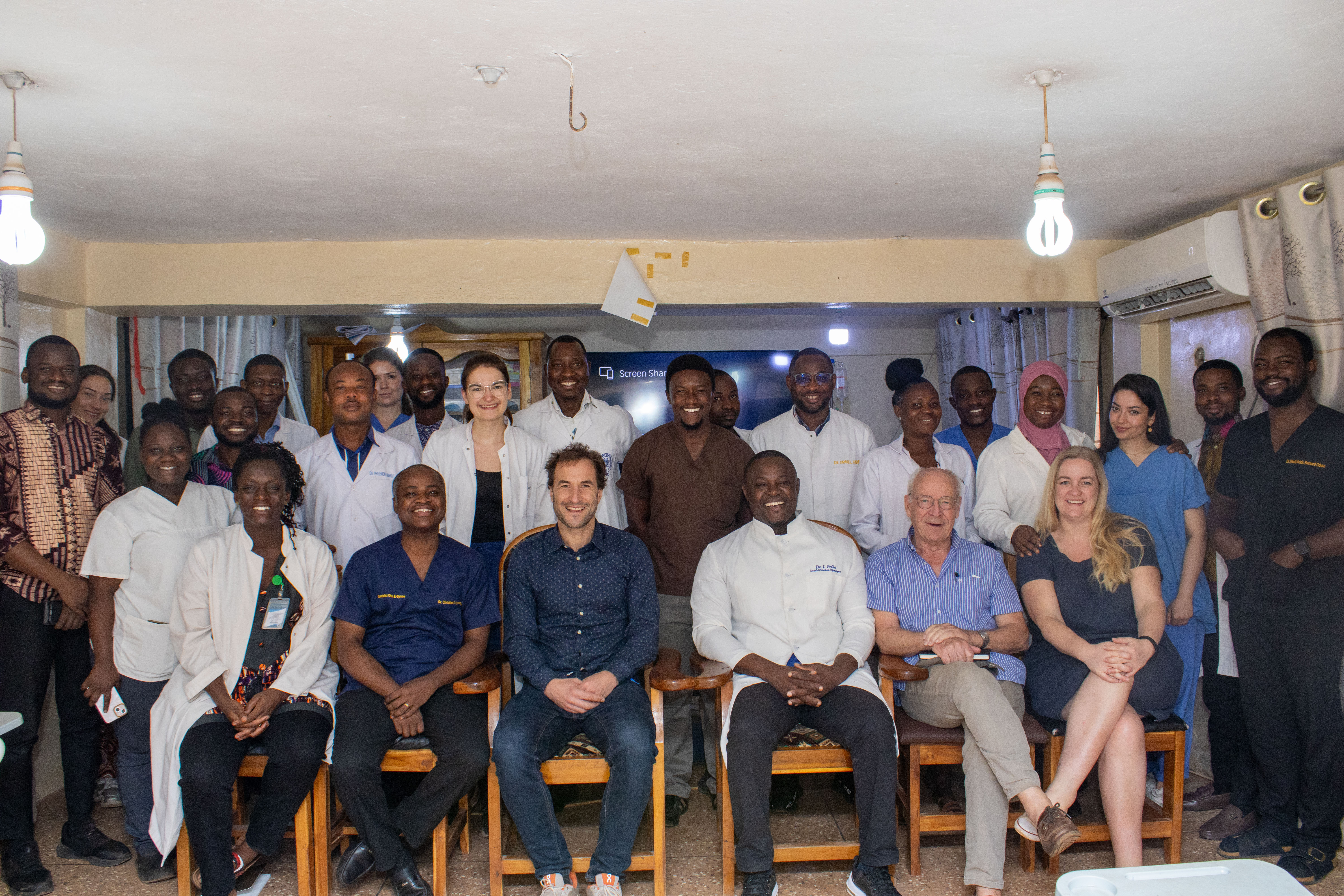 <p>PROF. IBRAHIM ALKATOUT AND DR. ULF BAUER WITH GCPS (OBGY) RESIDENTS</p>